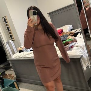 Brown shift dress with cut out detail